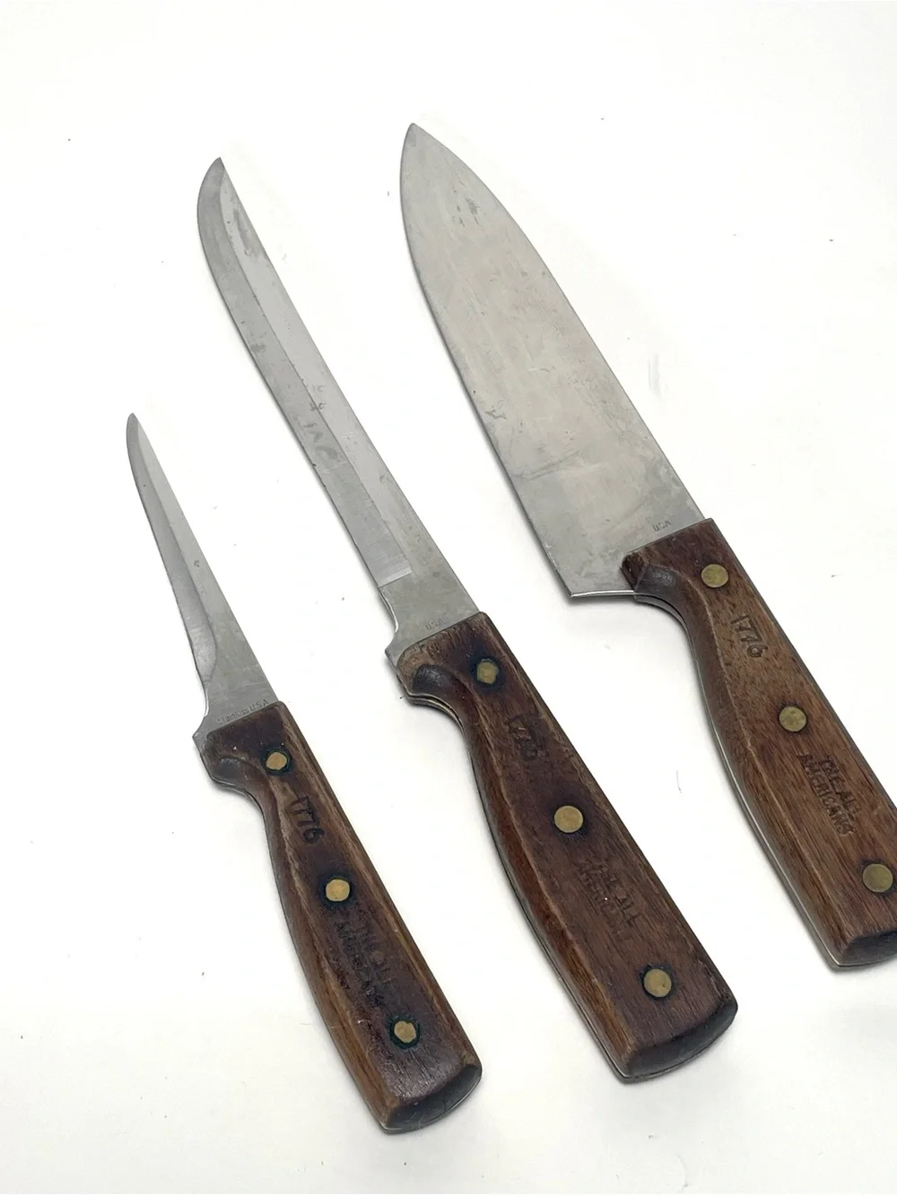 Vintage 1776 The All Americans Knife Set 3 Pc USA Chef Slicing Paring Walnut